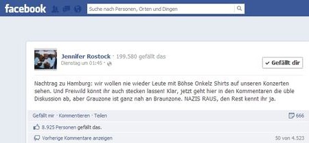 Jennifer Rostock auf Facebook